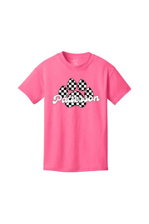 PATTERSON- Checkered Paw Print Tee (pink)